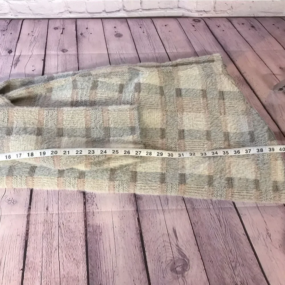 Anthropologie Pilcro Eliza Cream Plaid Sweater Longline Jacket Coat Shacket L